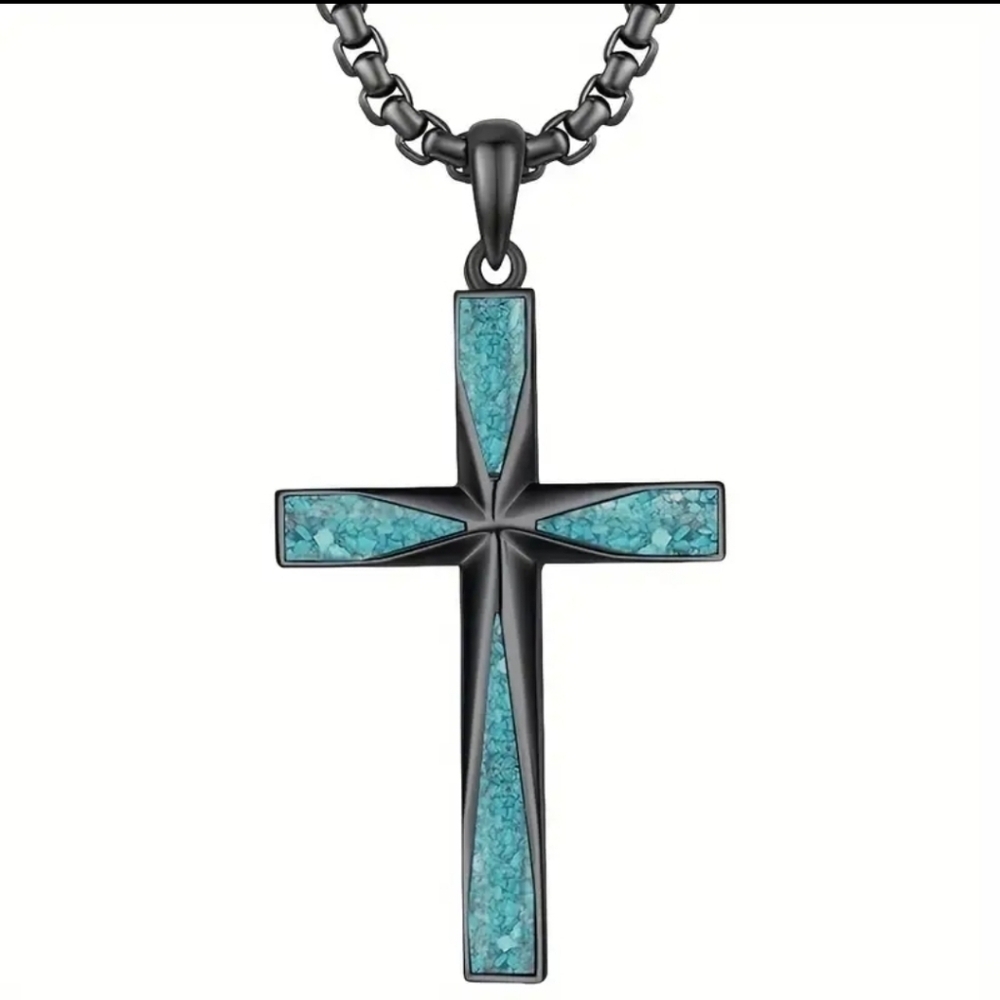 New Necklace black chain. Blue and black Cross